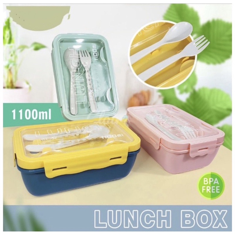 LUNCH BOX KOTAK MAKAN TRANSPARANT LB-003 - BEKAL MAKAN 2 SEKAT -  FREE SENDOK GARPU