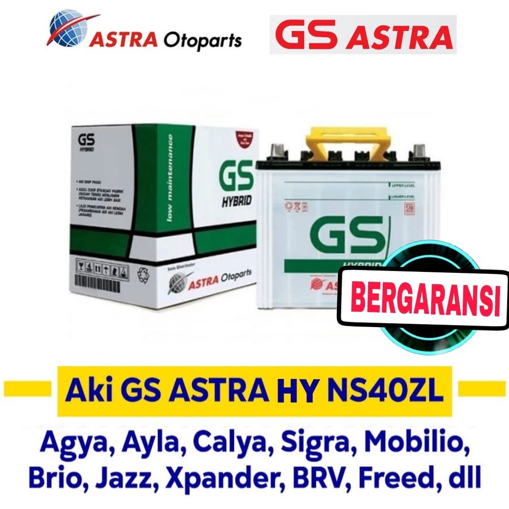 Aki Mobil GS Astra NS40ZL Aki Basah 12V / 35 Ah untuk Mobil Brio Jazz Freed Agya Ayla Calya Sigra