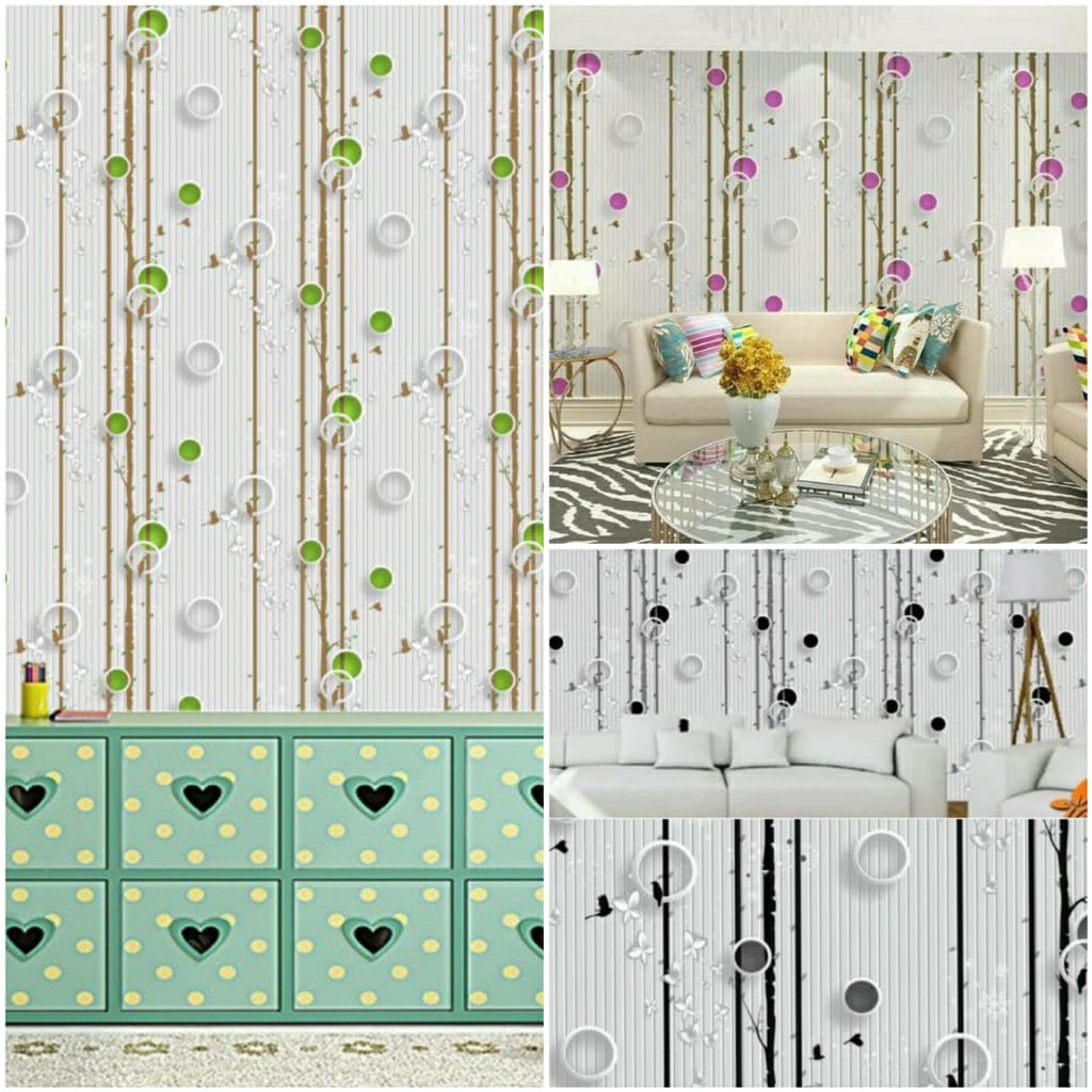 Wallpaper Stiker Dinding Per Meter Motif Pohon Burung Polkadot Dekorasi Kamar Ruang Tamu Teras