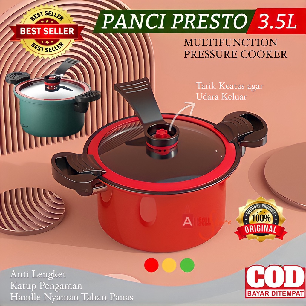 ( BISA COD ) PROMO PANCI PRESTO 3,5 LITER TEFLON VIRAL ANTI LENGKET 24 CM / PRESSURE COOKER POT ANTI LENGKET / PANCI PRESTO TOTIPOTENT / PANCI PRESTO MURAH VIRAL BAGUS / PANCI ANTI LENGKET / PANCI PRESTO MELUNAKKAN DAGING