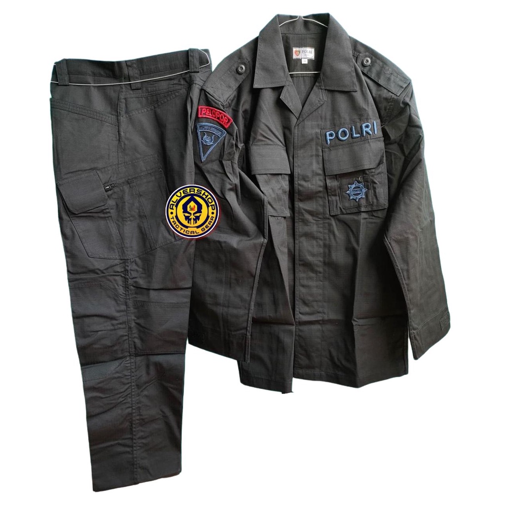 Baju Pdl Hitam Tactical Setelan Jatah Pembagian Original Polri