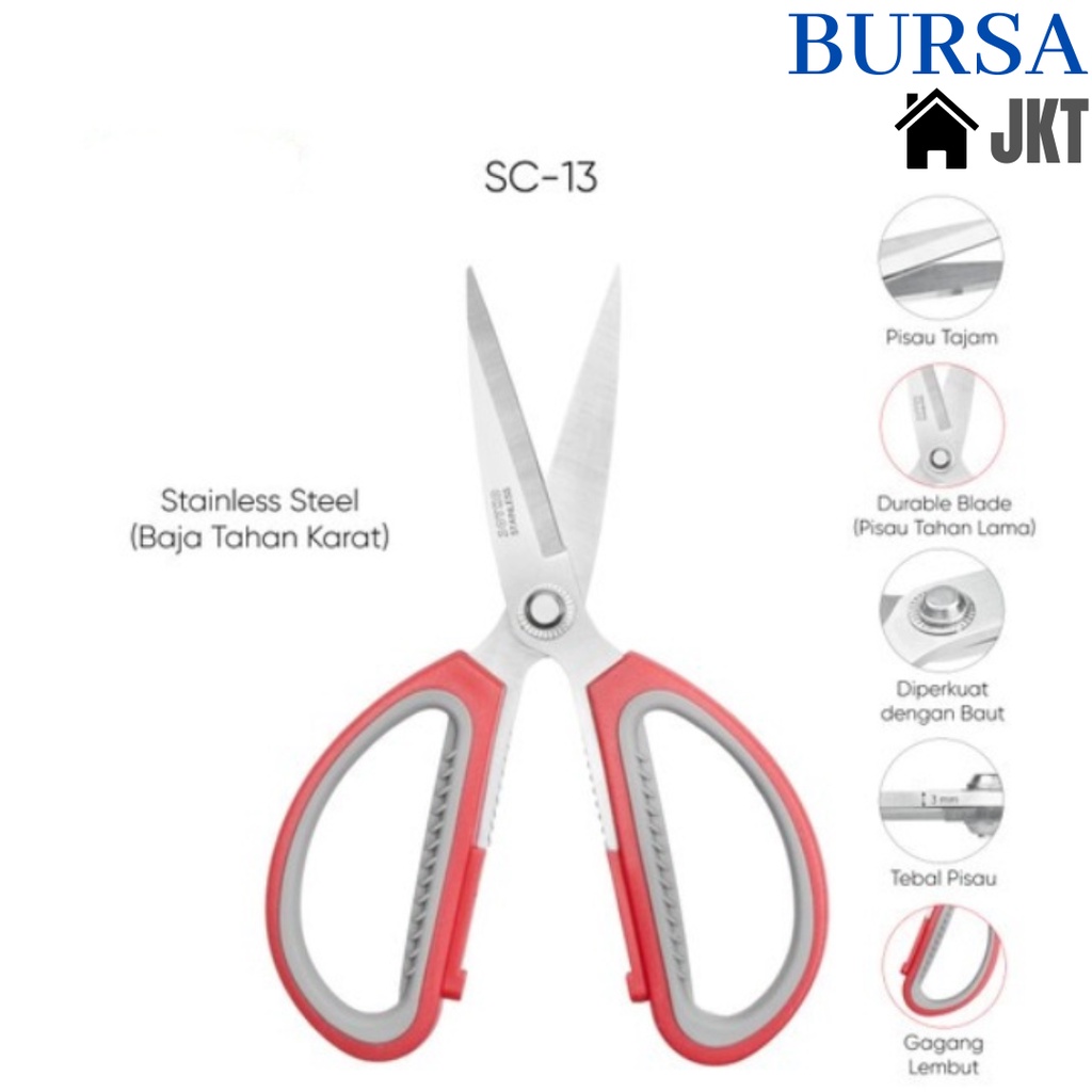 GUNTING MULTIFUNGSI HEAVY DUTY SCISSORS DAPUR SUPER TAJAM MERAH