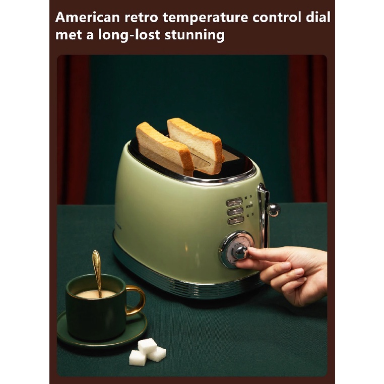 QCOOKER Mini Toaster Retro Design 800W - Pemanggang Roti Elektrik