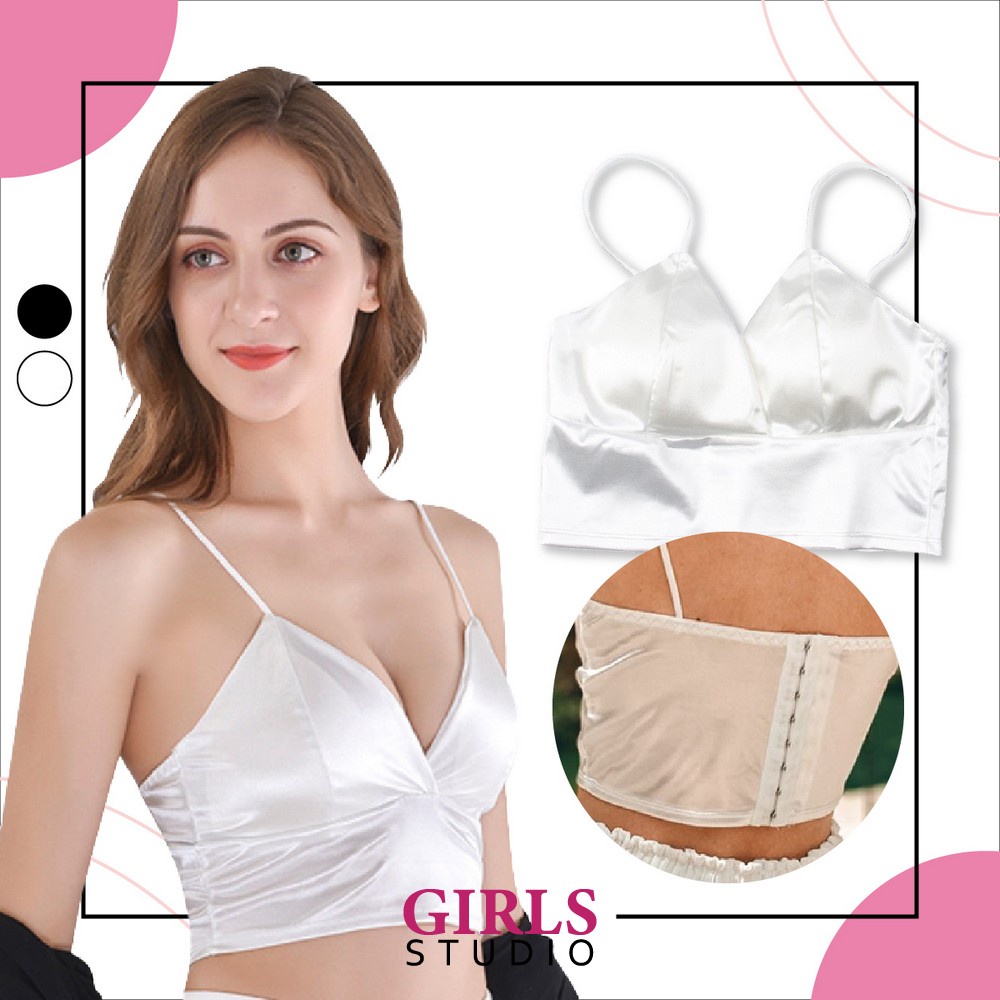 Bra BH Wanita Polos V Neck Bahan Satin Tanpa Lengan Korean Style / Sleeveless Bra Crop Top Women Sex