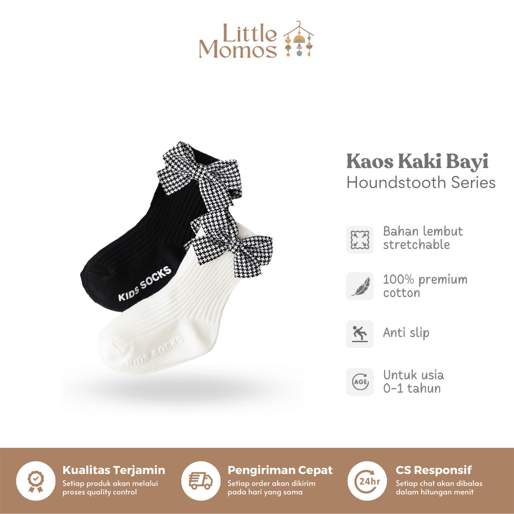 Little Momos Kaos Kaki Panjang Bayi Motif Pita Houndstood 0-3 Tahun / Kaos Kaki Anak Perempuan Pita Catur