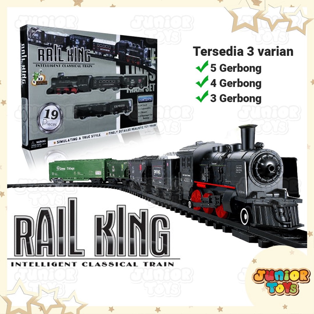 Mainan Kereta Api Rail King Lokomotif Berjalan Pada Rel Gerbong Barang Penumpang Train Toys