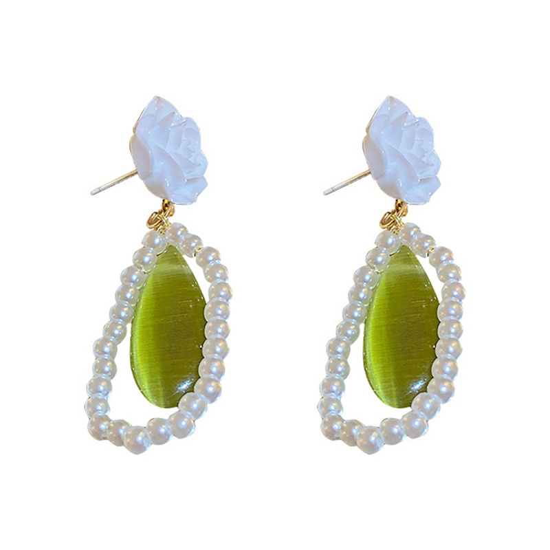 Anting Tusuk Gantung Bahan Sterling Silver 925 Desain Bunga Hias Opal Hijaumutiara Gaya Retroelegan Untuk Wanita