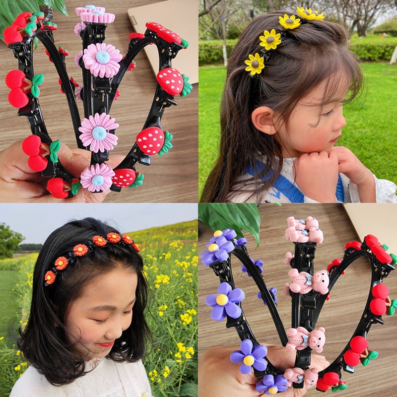 Bando Kepang Rambut Anak / Bando Anak Jepit Korea / Bando Bunga Melingkar Bando Jepitan Rambut