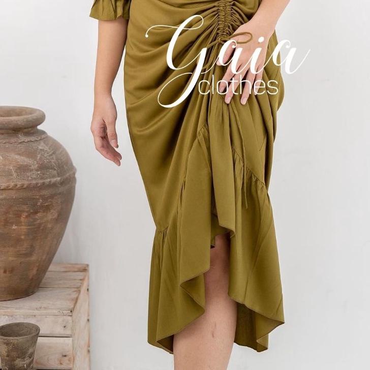 (TREN TERBARU) Pauline Dress  WOLFIS Jumbo Size | Dress Party Big Size Tali Serut Bawah | Midi Dress