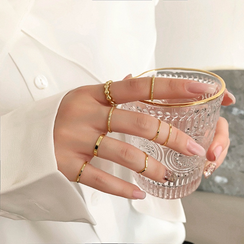 Roselife 8PCs/Set Vintage Geometric Knuckle Rings Set for Women Girls Korean Style Boho Midi Rings Ins Trendy Finger Jewelry Set