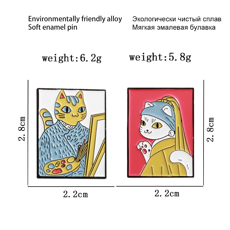 Bros Desain Lukisan Minyak Van Gogh Kucing Bahan Alloy Untuk Aksesoris Pakaian