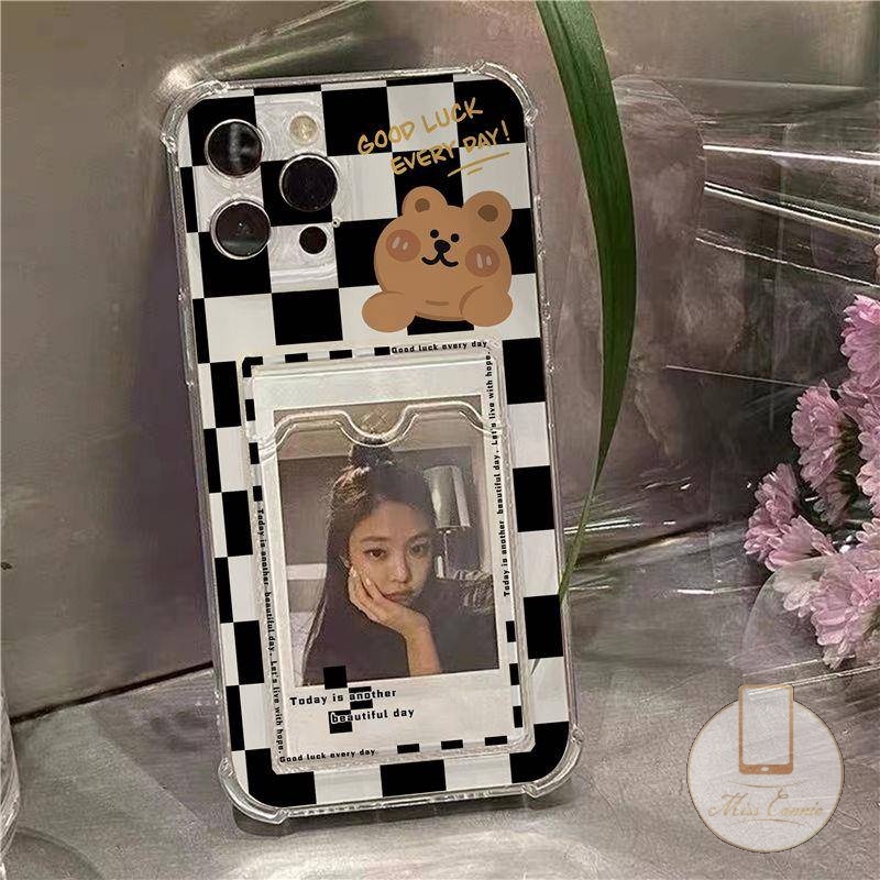 Case OPPO A55 A15 A96 A5s A95 A12 A74 A15s A16 A76 A7 A9 A5 2020 A54 A3s A12E Reno 8 7 A36 A35 A11K A11 Kartun Beruang Lucu Dompet Slot Tempat Kartu Anti Jatuh Lembut Tpu Penutup Belakang