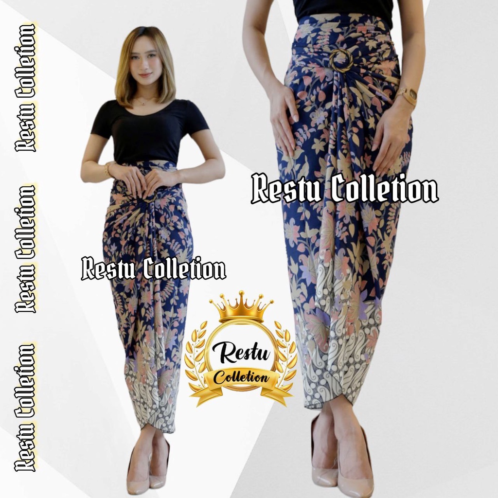 { COD } Rok Lilit Warp Skirt Serut Batik Songket Jumputan Panjang Wanita Bawahan Kebaya Kondangan Nikahan Wisuda Modern Cewek Bahan Sutra HQ Premium All Size By Restu Colletion Motif Cerry Gold