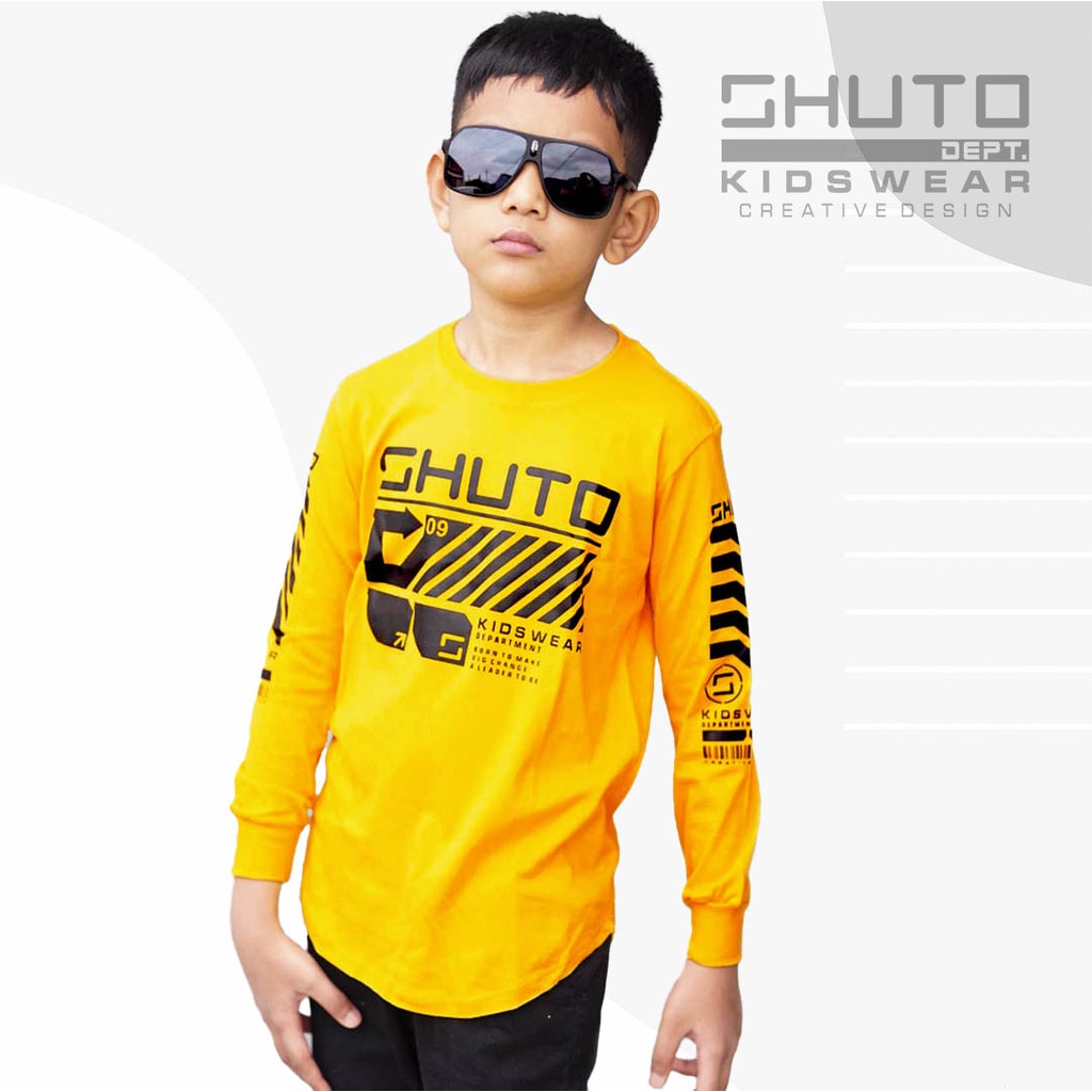 Baju Kaos Anak Laki Laki Lengan Panjang 1-12 Tahun Warna Kuning/Kaos Anak Laki Laki/Baju Ank Laki Laki/Kaos Distro Anak