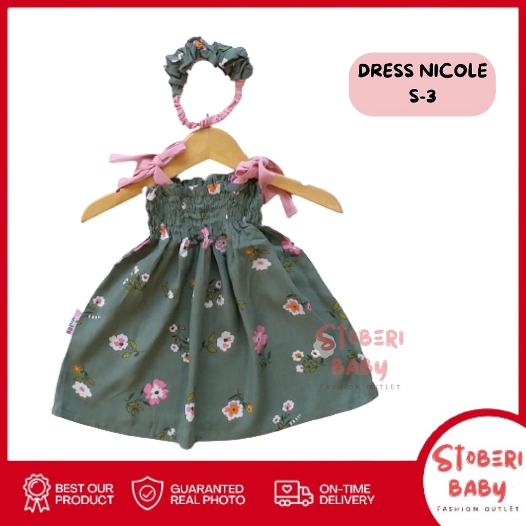 PUNCAK 3.3 stoberibaby - BBB DRESS NICOLE dress anak perempuan bayi motif bunga lucu free headband