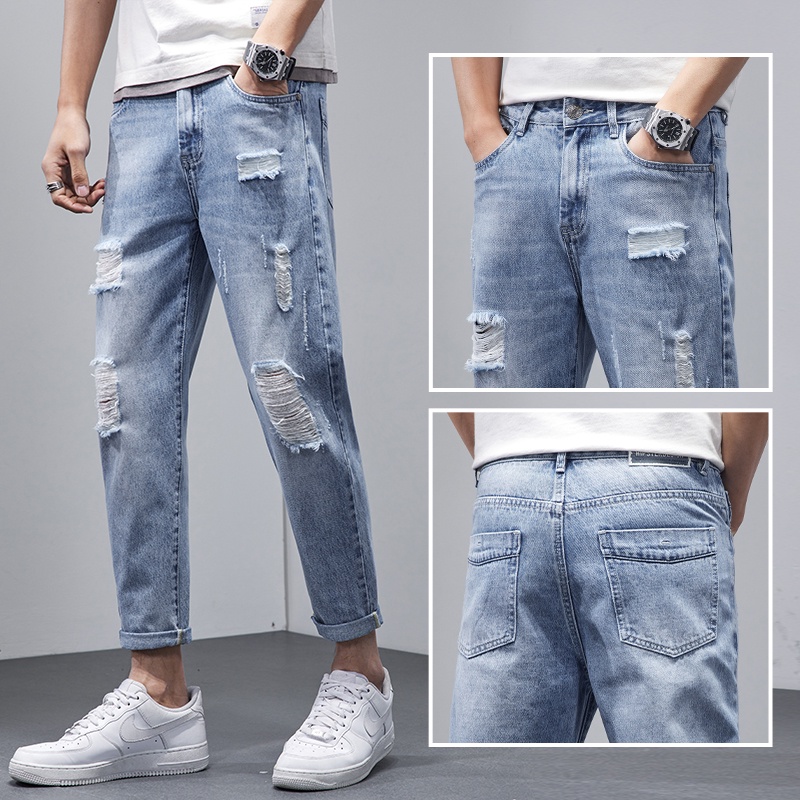 Celana jeans pria dewasa celana slim fit pria celana jeans panjang cowok Celana jeans sobek pria Celana pencil pria