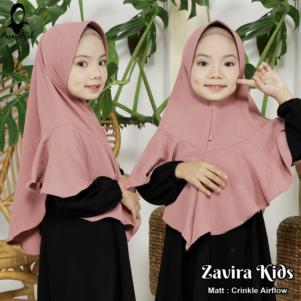 Kerudung Instan Zavira Kids Crinkle Airflow Premium Jilbab Instan Anak Airflow Anti Kusut Pasar Hija'b