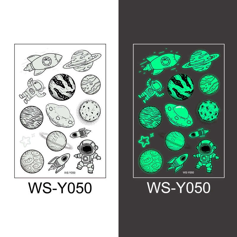 Stiker Tato Desain Roket Luar Angkasa Luminous Anti Air Untuk Anak