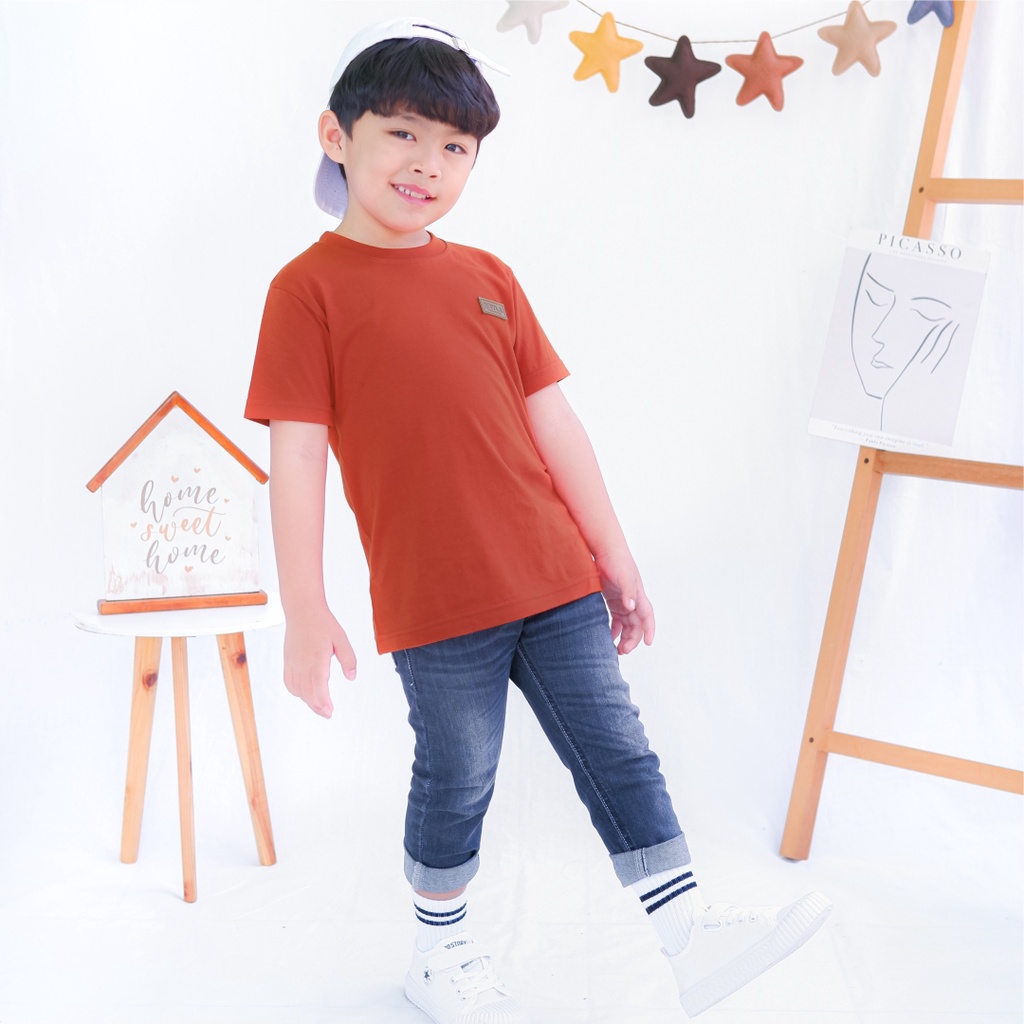 Kaos Polos Anak Laki Laki Perempuan Branded Premium Original | Mevla Kids - Kenzi Cinnamon