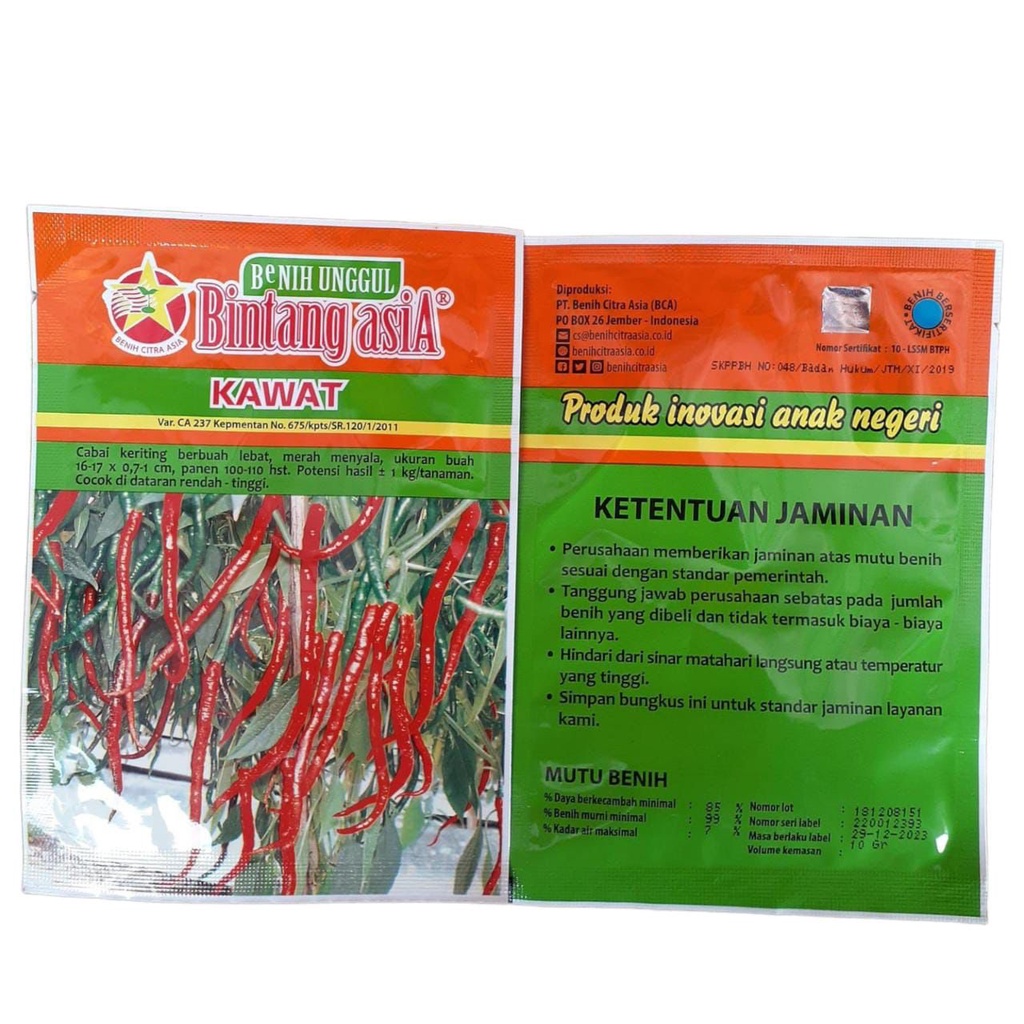 Benih Cabai Keriting Kawat 10 Gr - Reguler Pouch - Bintang Asia red kriss/tm 999