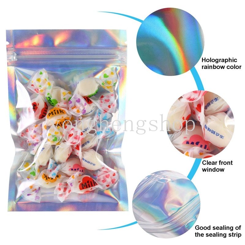 50 / 100 Pcs Kantong Kemasan Permen / Perhiasan Warna Pelangi Dengan Ziplock Resealable