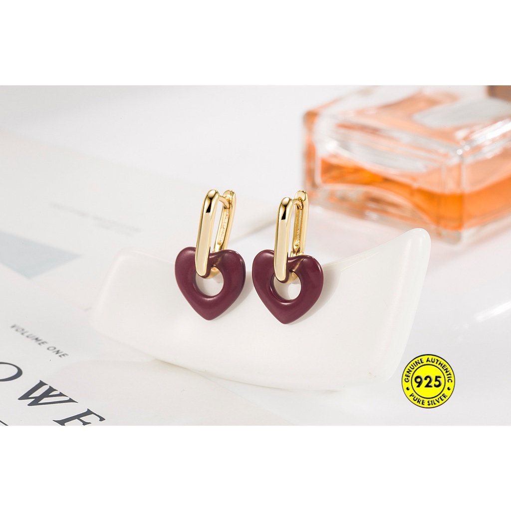 Anting Bentuk Hati Warna Merah Gaya Retro Untuk Wanita U1044