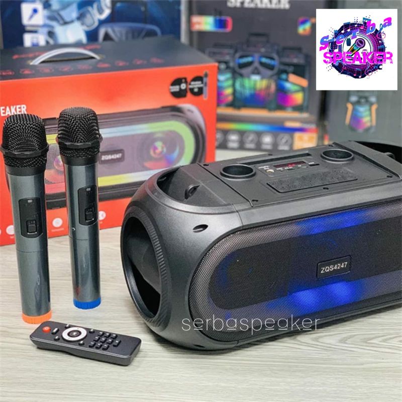 Speaker ZQS4247 Bluetooth Karaoke Super Bass Spiker Portable ERRLY ZQS-4247 Duet Karaoke Free 2 Microphone Wireless