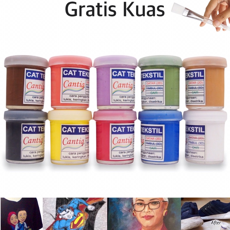 

Cat Kain Cantiq (10ml) Premium Tekstil Textile paint Fabric colour Neon Waterbased Pakaian Kaos Jeans Suede Sutra Sepatu Kanvas Tas Topi Kulit Vinyl Kaca Kayu Mendong Lukis Repaint Timbul lentur permanen waterproof awet tidak retak anti luntur by Ganzel