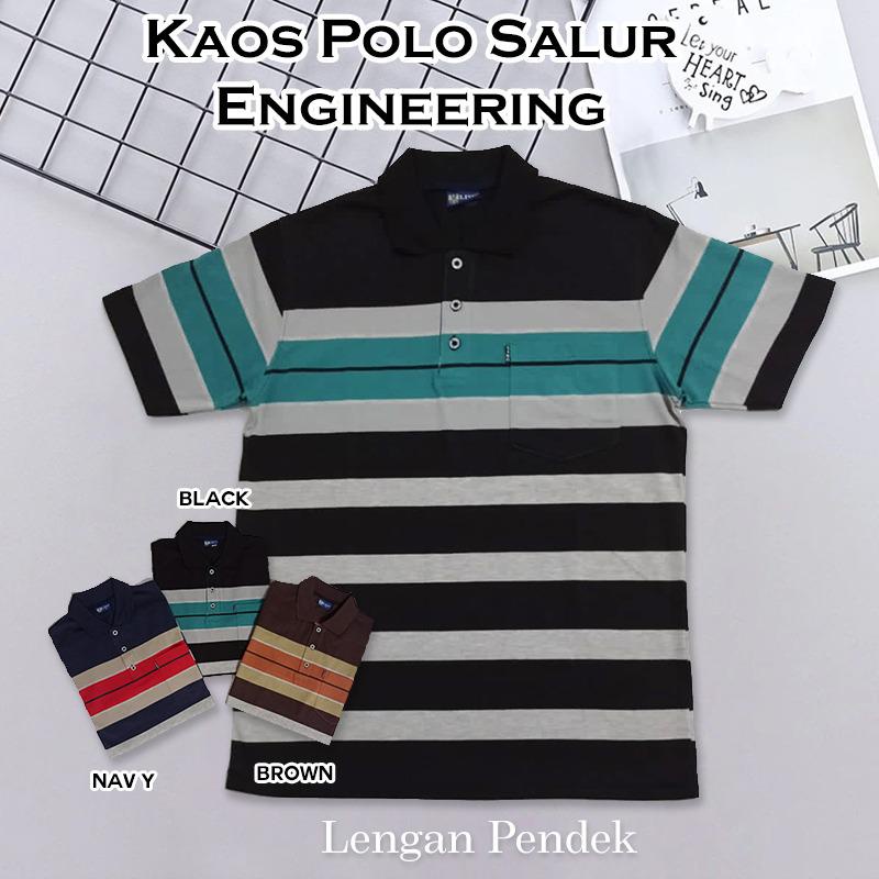 Kaospolos - Kaos kerah pria saku dewasa salur engginering stripe lengan pendek 7879