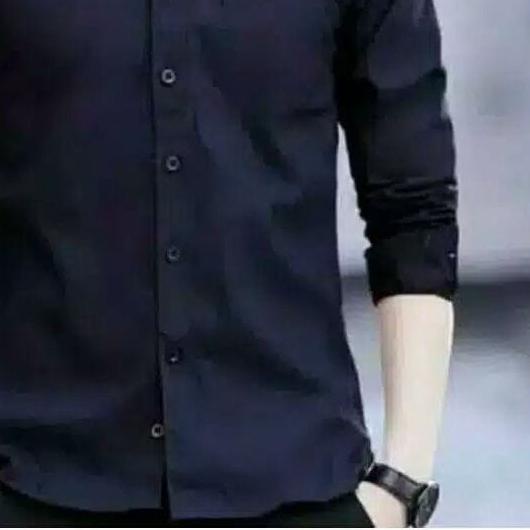 Baju Kemeja Pria Kasual Polos Hitam Putih Lengan Panjang /hem baju pria/ kemeja cowok / kemeja hitam