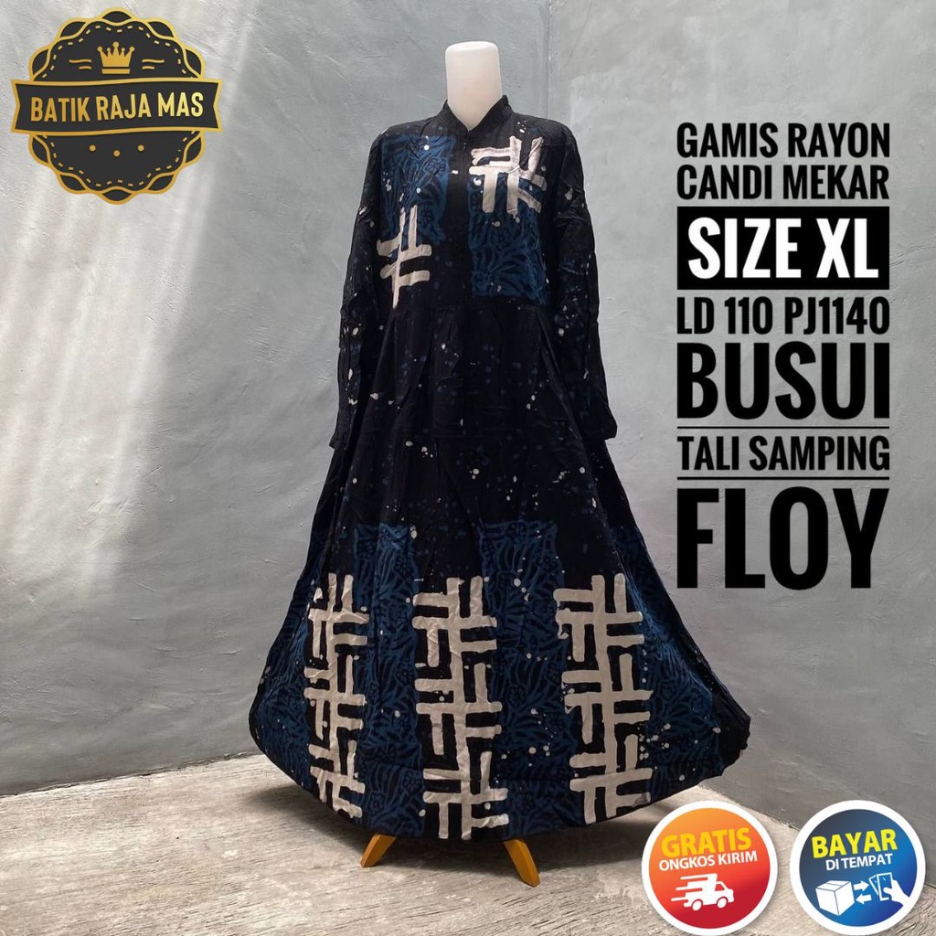 Gamis Wanita Ibu Ibu Dewasa Syari Raya Lebaran Busui Friendly Resleting Depan Motif Batik Abstrak Ba