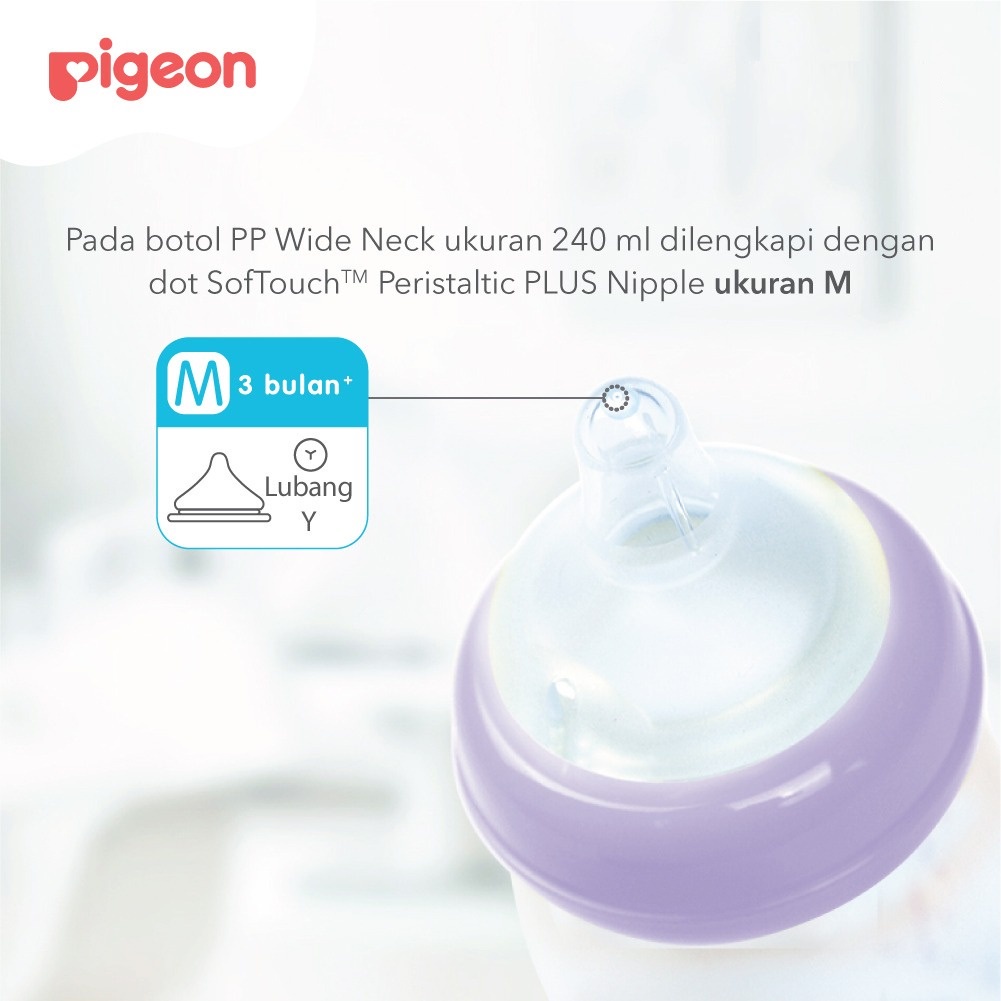 Pigeon PP Wide Neck with P-Plus Nipple Botol Susu [240 mL] PR010318