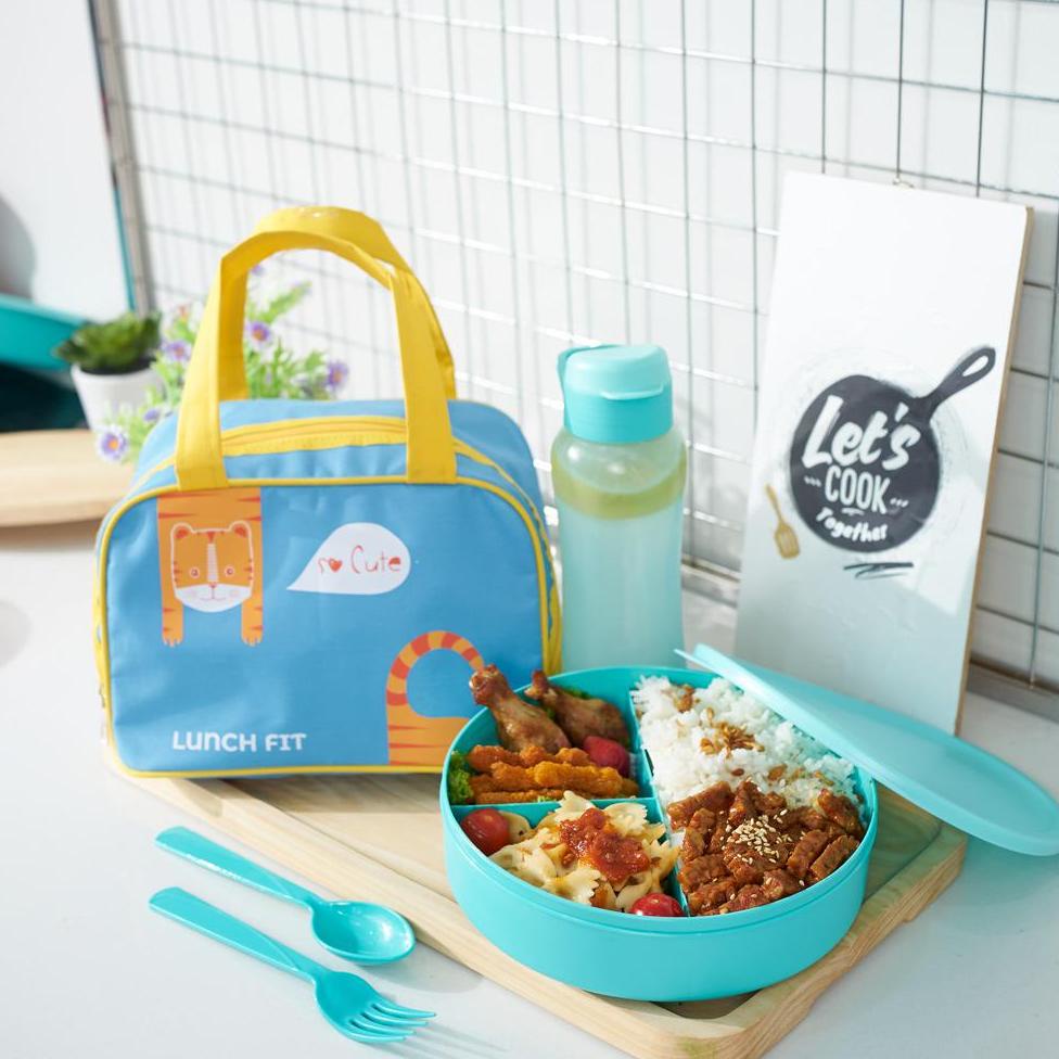 LUNCHBOX SET ANAK / LUNCHBOX LUCU KARAKTER / KOTAK MAKAN BULAT SEKAT / TAS BEKAL MAKAN / KOTAK BEKAL