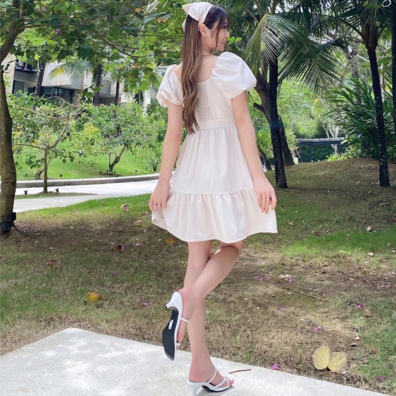 MINJI KOREAN DRESS PUFFY SLEEVE MINI RUFFLES - DRESS FORMAL STRETCHY - DRESS PESTA - MINI DRESS KONDANGAN - DRESS PESTA SEXY - BRIDESMAID DRESS - VINTAGE SUMMER DRESS PANTAI - HADIAH / KADO ULTAH CEWEK