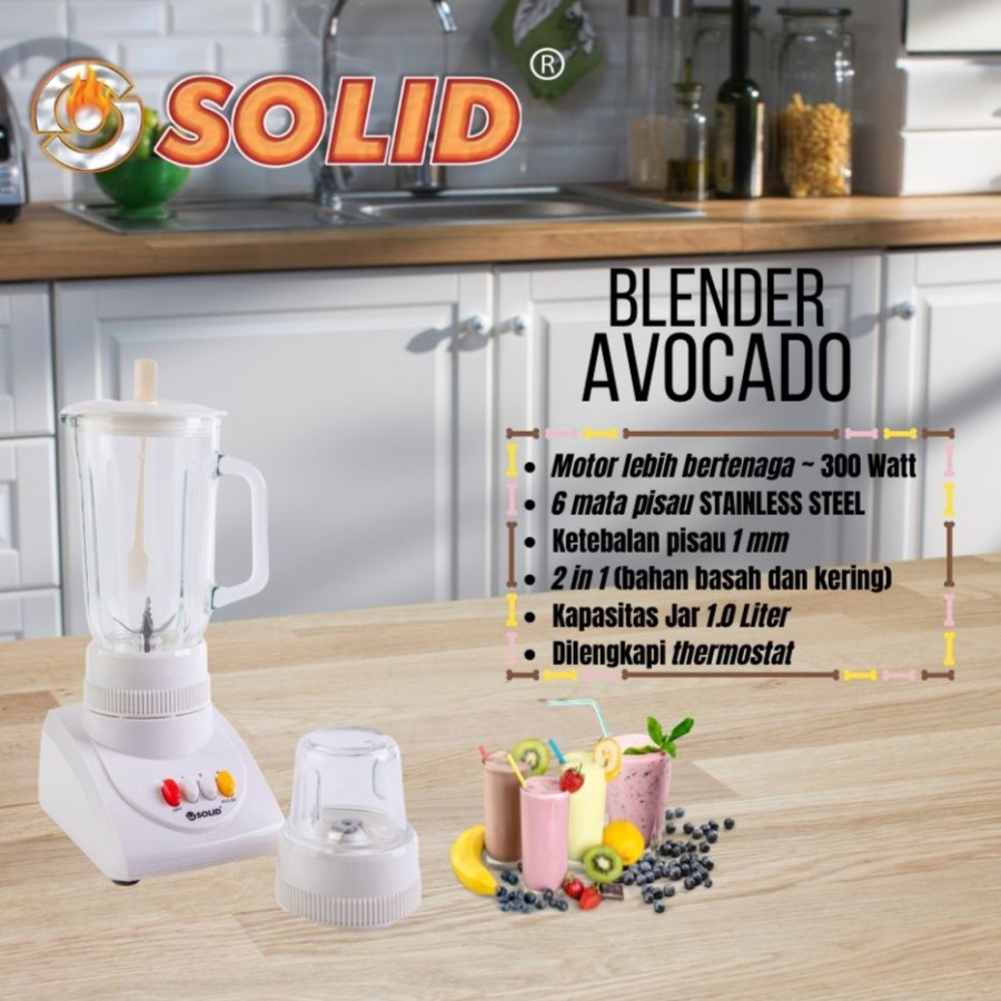 SOLID Blender Kaca 1 Liter 2in1 AVOCADO - Garansi Resmi 1 Tahun