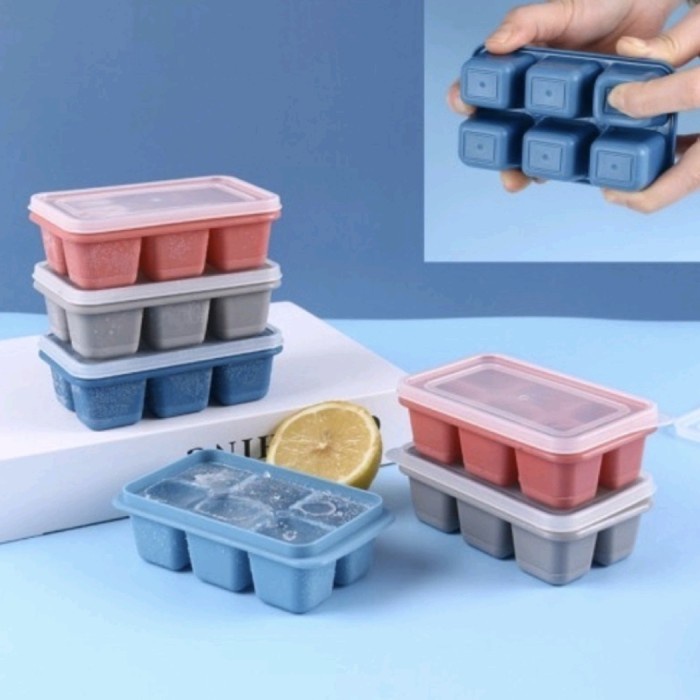 Tempat Cetakan Es Batu Silikon 6 Grid+Tutup Ice Cube Maker Food Grade