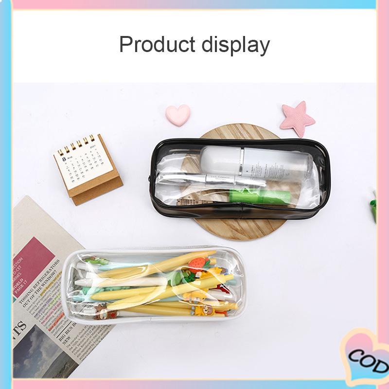 COD❤️Decompression Primary Middle School Students Competition Rotating Pen Can Write Student Rotating PenTransparent PVC Student Stationery Zipper Pen Bag Travel Portable Toiletry Makeup Storage Bag-A.one