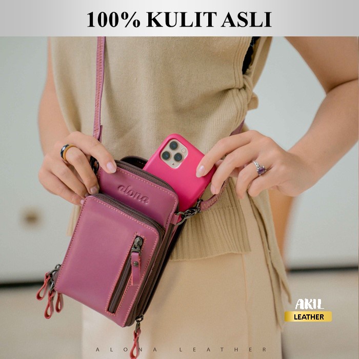 Tas Kulit Wanita Branded Tas Hp Handphone Model Selempang Slempang Sling Bag Wanita Cewek Siren Leather Bag Bahan 100% Kulit Sapi Asli Kualitas Premium