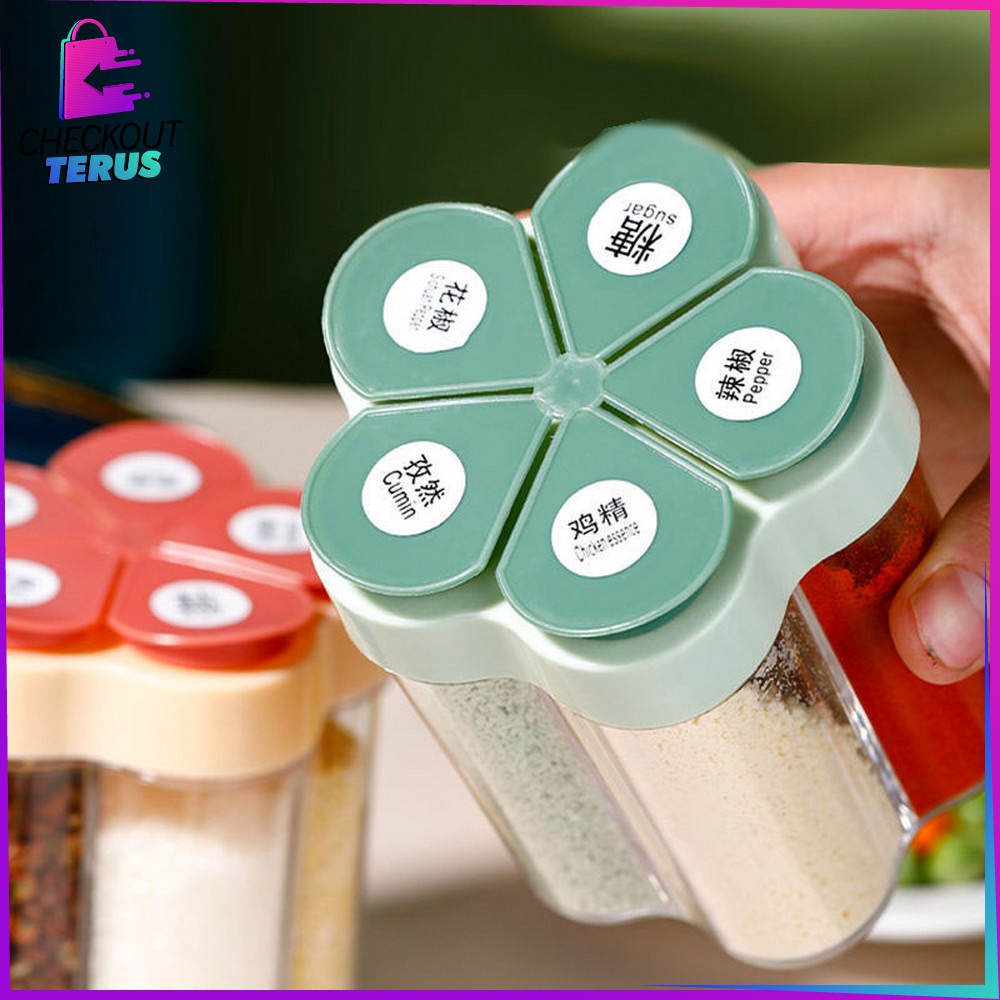 CT C97 Tempat Bumbu Dapur 5 Sekat Bentuk Bunga Multifungsi Penyimpanan Bumbu Masak Serbaguna Wadah Bumbu