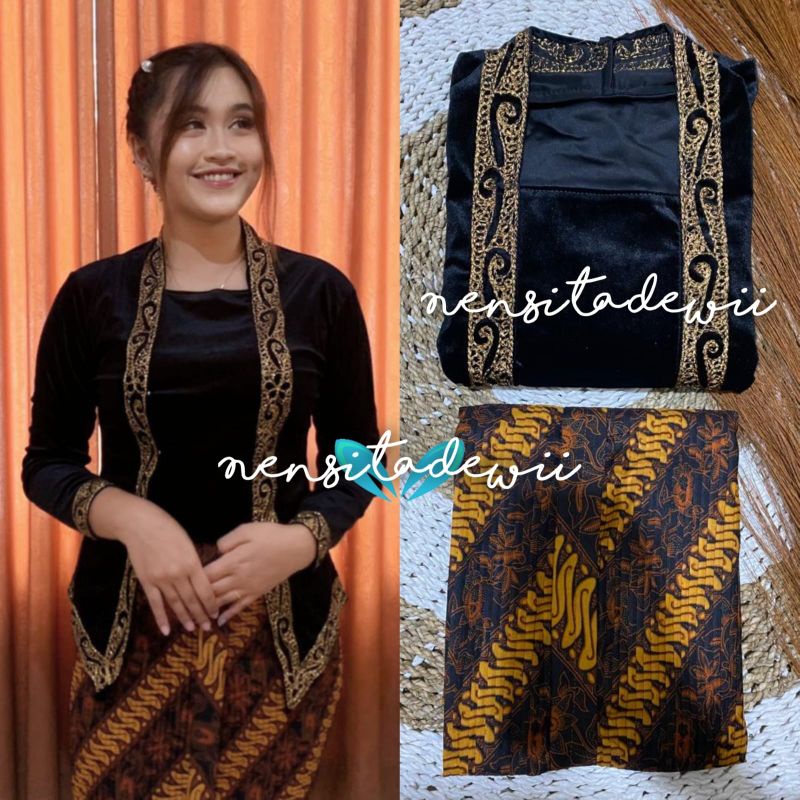 Set Kebaya Kutubaru (Bordir) + Rok Plisket / Warna &amp; Size Lengkap