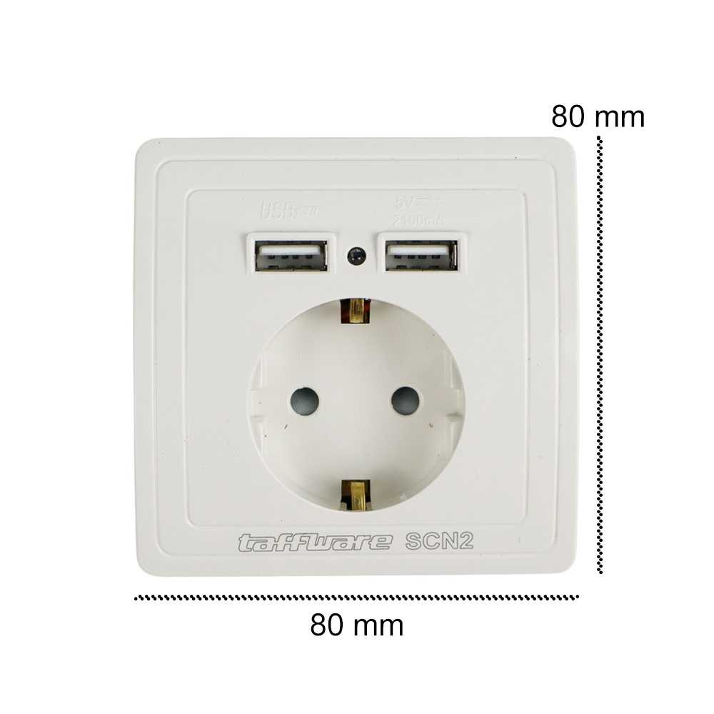 TD - SKT Taffware Stop Kontak Dinding EU Plug dengan 2 USB Port - SCN2