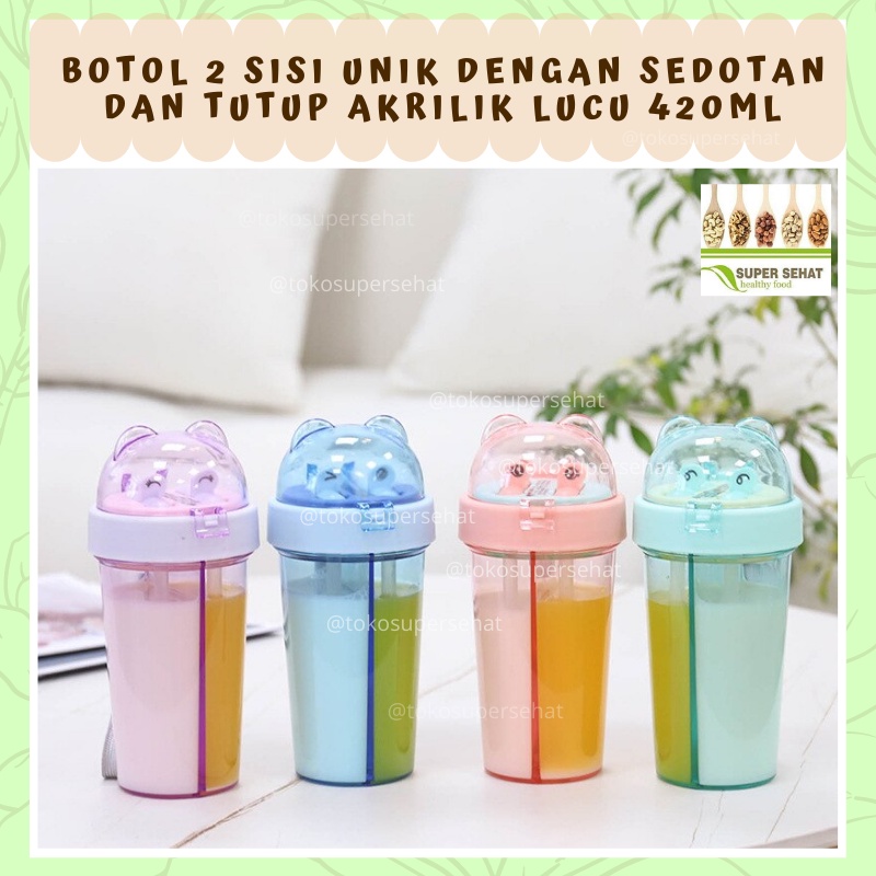Botol sekat 2 Lucu Botol Minum Sekat 2 sedotan Botol Minum Anak dengan sekat Murah Botol 2 sisi Boto