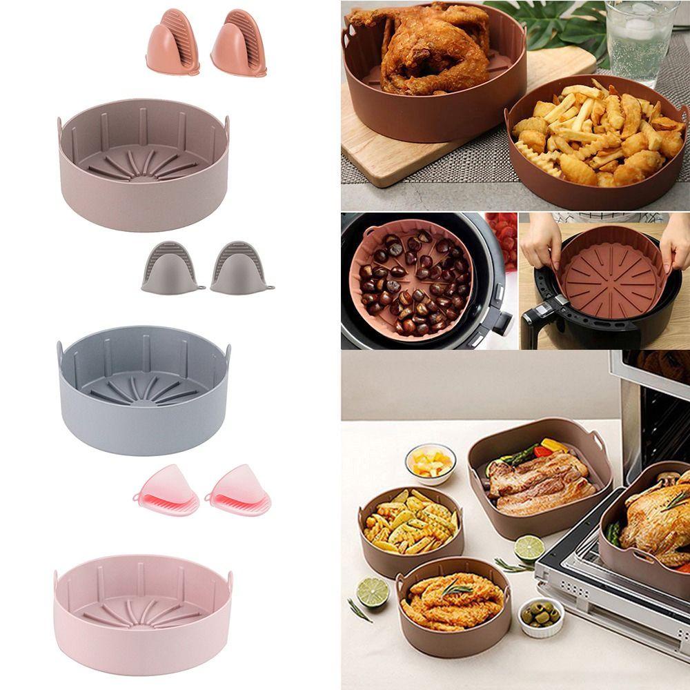 Solighter Round Silicone Pot Soft Grill Pot Tray Masak Reusable Pengganti Liners Dengan Klip Tangan