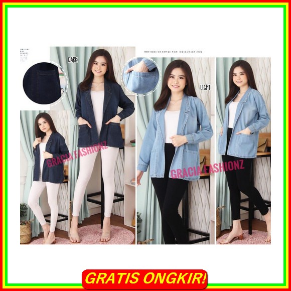Amr Original - Back Lace 8009 - Jacket Jeans Bloom Blazer Jeans Denim Wanita Lengan Panjang