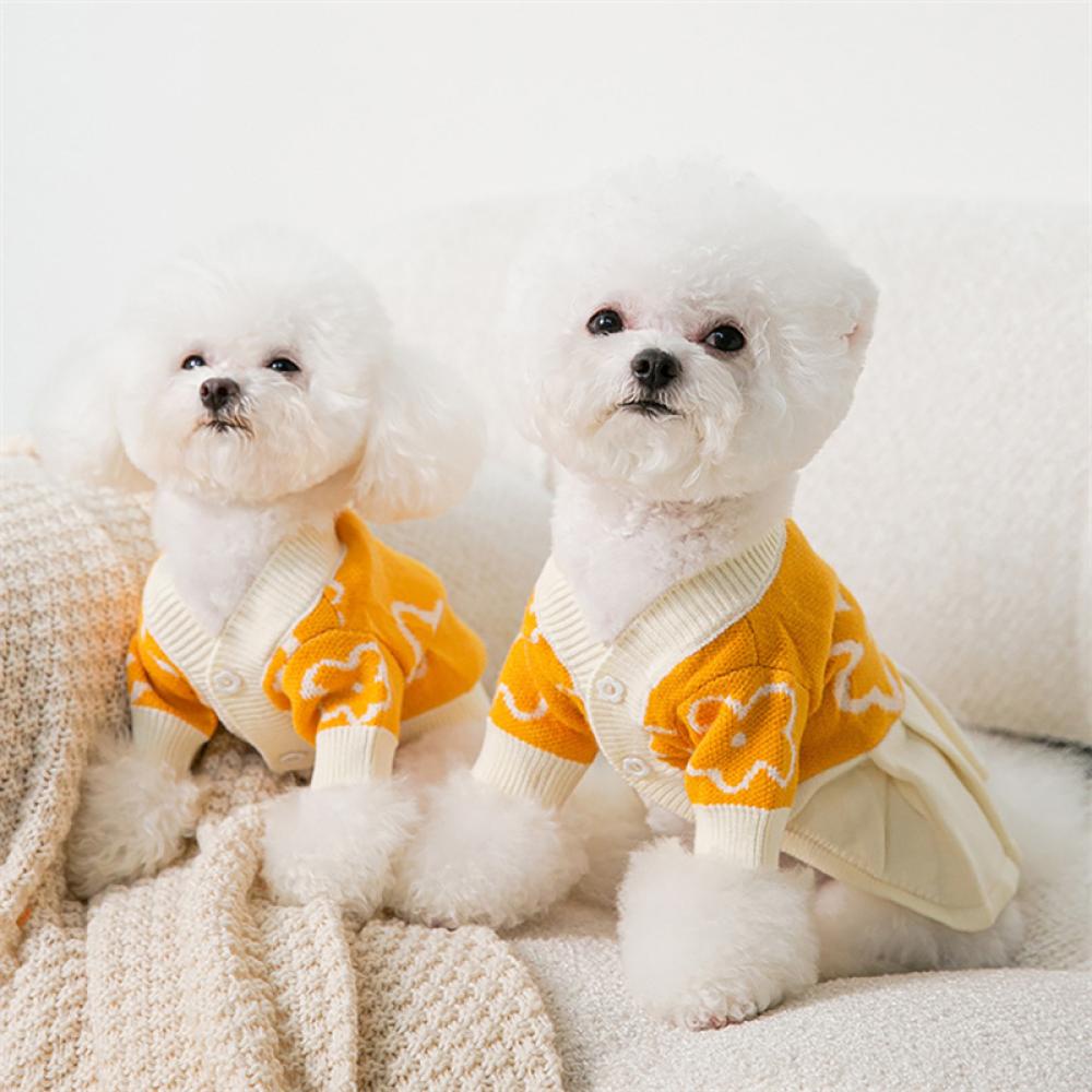 TIMEKEY Puppy Hand-painted Flowers Couples Sweater Autumn and Winter Warm Teddy Dog Knitted Clothes XS-XL T5U7