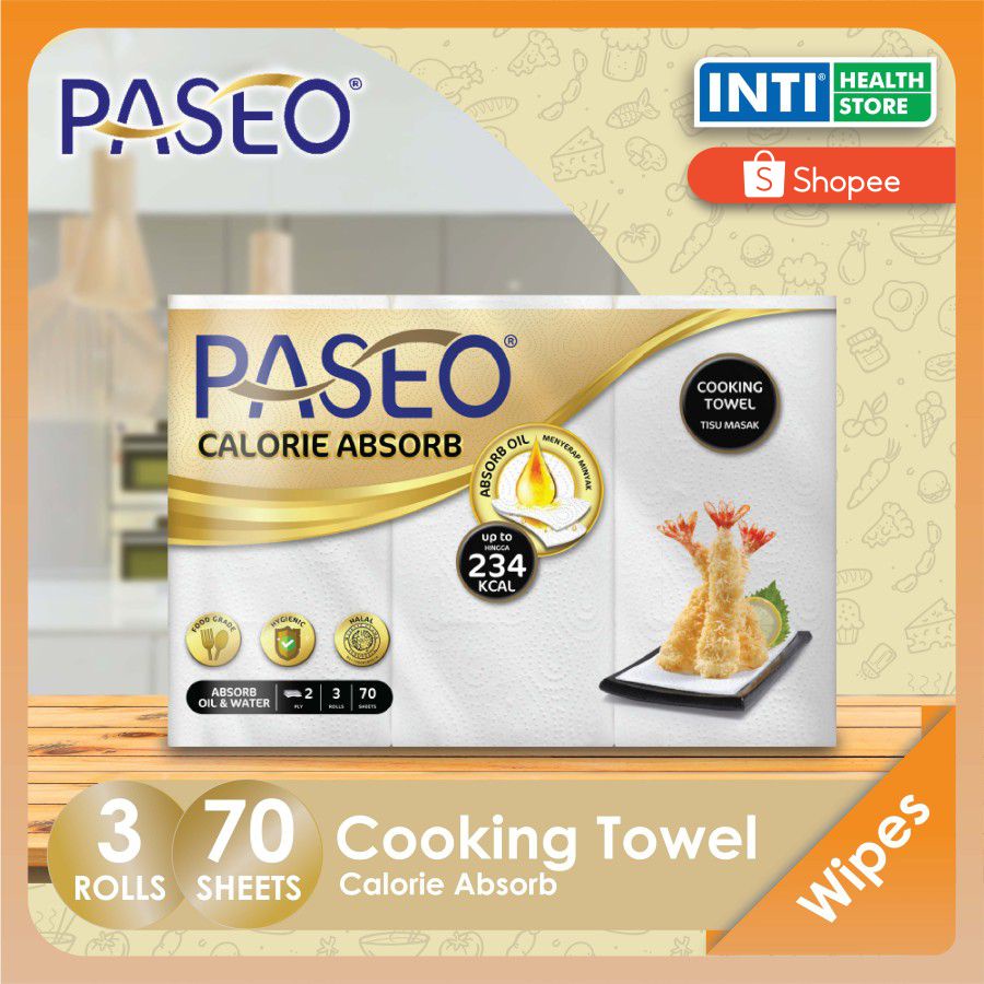 Paseo Calorie Absorb | Tissue Penyerap Minyak &amp; Air | Tissue Dapur 3 Roll