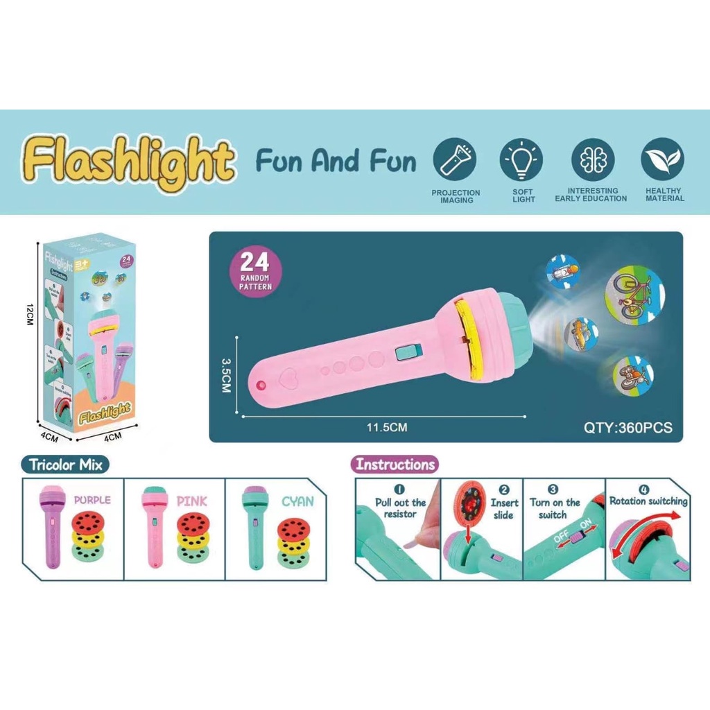 WE Mainan Proyektor Anak Senter Lampu malam 24 Gambar / Flashlight Projector Torch Lamp