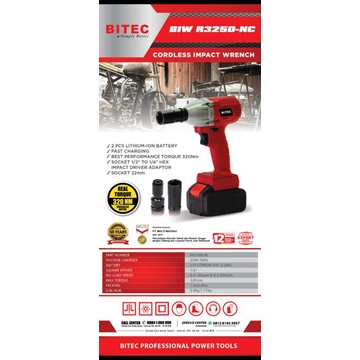 bitec biw r3250 impact wrench mesin pembuka baut 2 battery