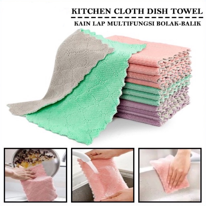 Kain Lap Dapur Meja Piring Anti Minyak Microfiber Kitchen Towel Cleaning Cloth Serbaguna