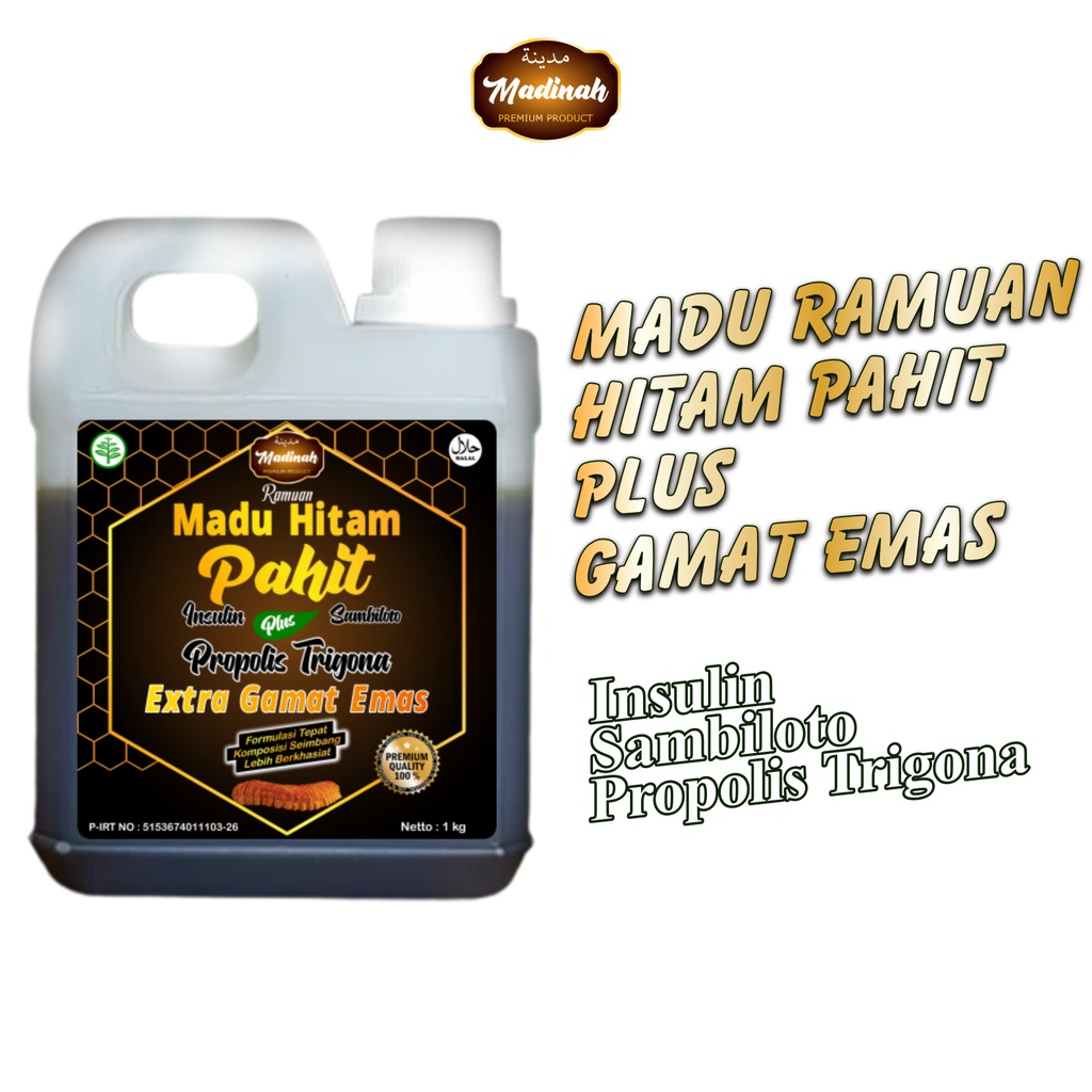 Ramuan Madu Hitam Pahit Gamat Emas Insulin Sambiloto Plus Propolis Trigona Madinah 1000 Gram